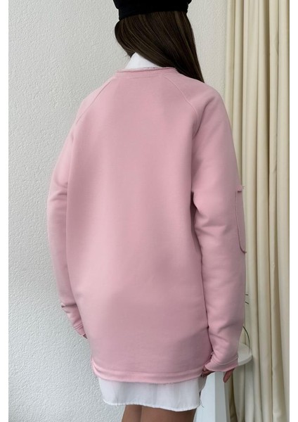 Kadın Oversize Not Today Baskılı Pembe Sweatshirt