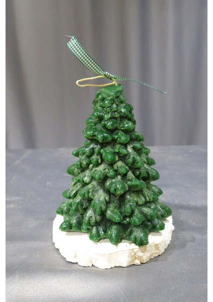 Dekoratif Yeşil Çamağacı Mum ve Mumluk Seti