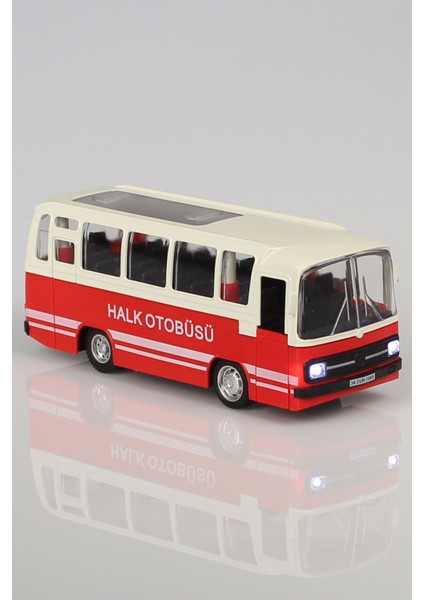 Nostalji Halk Otobüsü Çek Bırak Araba 15 cm Kırmızı Sesli ve Işıklı Farlar