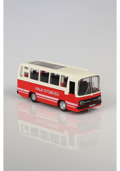 Nostalji Halk Otobüsü Çek Bırak Araba 15 cm Kırmızı Sesli ve Işıklı Farlar