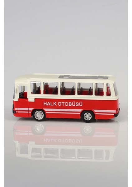 Nostalji Halk Otobüsü Çek Bırak Araba 15 cm Kırmızı Sesli ve Işıklı Farlar