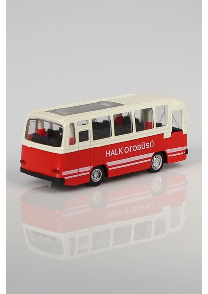 Nostalji Halk Otobüsü Çek Bırak Araba 15 cm Kırmızı Sesli ve Işıklı Farlar