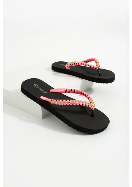 Kadın Pembe Gold Sıra Taşlı Parmak Arası Terlik Flipflops fiyatları