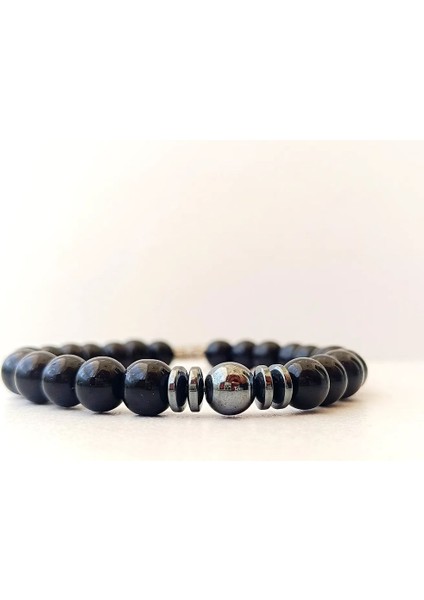 Oniks (Hematit) Detaylı 8 mm Bileklik