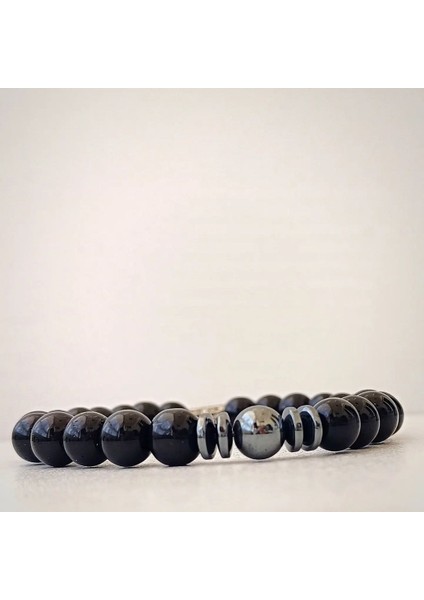 Oniks (Hematit) Detaylı 8 mm Bileklik modelleri