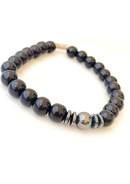 Oniks (Hematit) Detaylı 8 mm Bileklik indirimleri