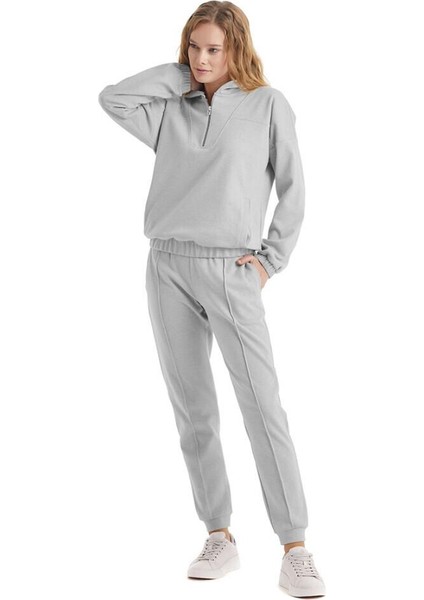 Kadın Kapüşonlu Gri Sweatshirt 60322