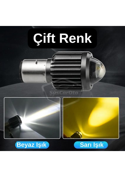 Otomobil Araç Motosiklet Mercekli Far Ampulü LED Far Çift Renk Sarı-Beyaz Csp LED Lamba Delici Yayıcı S2 Uzun Kısa 1 Adet BA20D H6