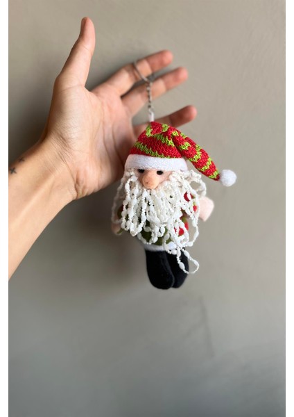 Yılbaşı Temalı Noel Baba Sevimli Peluş Model Anahtarlık , Çanta Aksesuarı Hediyelik (14 Cm)