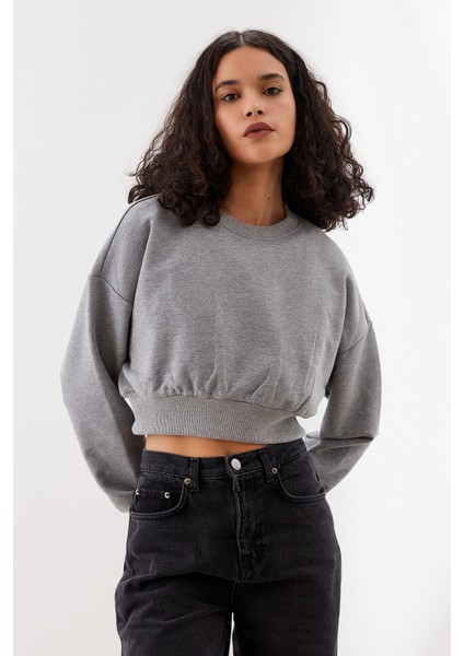 Crop Sweatshirt Gri Melanj