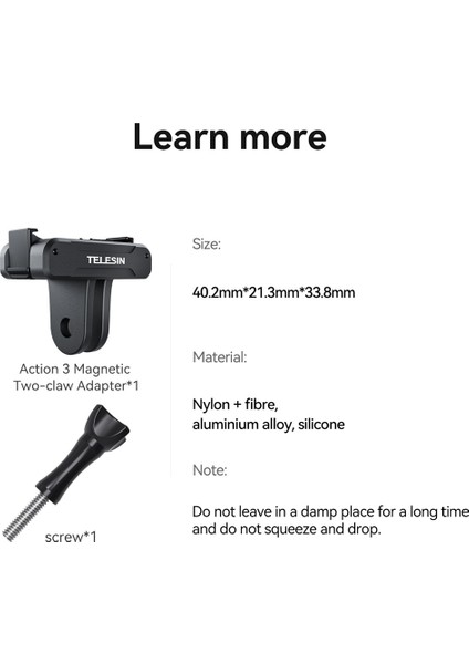 Djı Osmo Action 3 Adaptörü Için Telesın Manyetik Iki Pençe Adaptörü (Yurt Dışından)