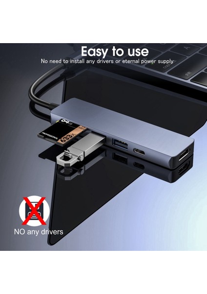 6'sı 1 Arada USB 3.0 Type-C Hub 3 Adaptör 4K HDMI Uyumlu Macbook (Yurt Dışından)