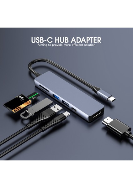 6'sı 1 Arada USB 3.0 Type-C Hub 3 Adaptör 4K HDMI Uyumlu Macbook (Yurt Dışından)