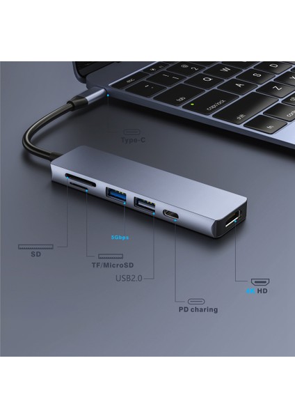 6'sı 1 Arada USB 3.0 Type-C Hub 3 Adaptör 4K HDMI Uyumlu Macbook (Yurt Dışından)