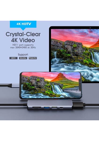 6'sı 1 Arada USB 3.0 Type-C Hub 3 Adaptör 4K HDMI Uyumlu Macbook (Yurt Dışından)