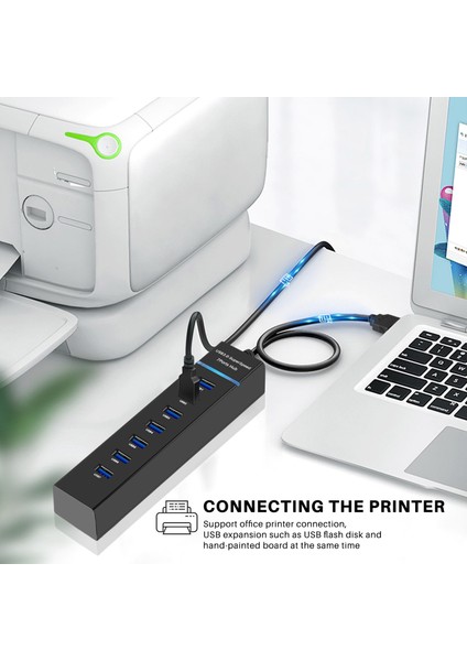 USB Hub, 7 Bağlantı Noktalı USB 3.0 Hub LED Taşınabilir Yüksek Hızlı (Yurt Dışından)