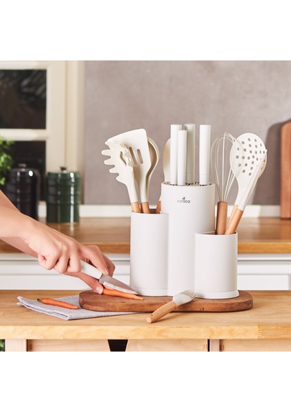 Burby Krem 14 Parça Standlı Servis ve Bıçak Seti