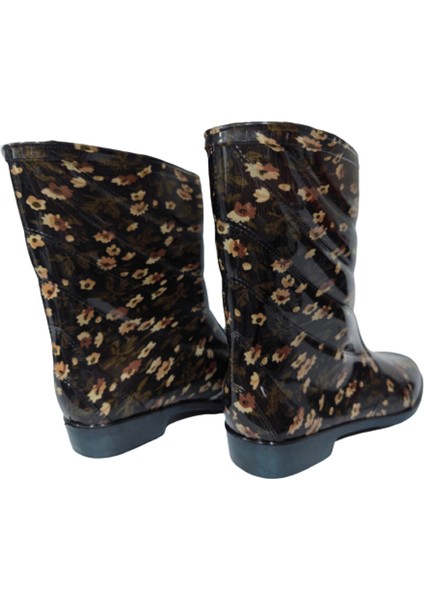 Kahve Çiçekli Kareli Kadın Poli Kaymaz Taban Yağmur Çizmesi fırsatları