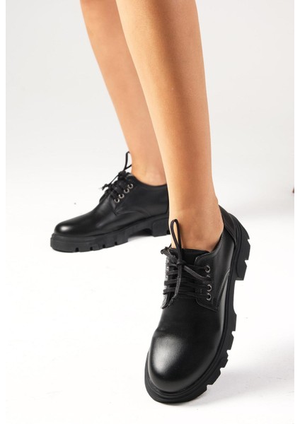 Olivia Siyah Renk Kalın Tabanlı Kadın Loafer Ayakkabı modelleri