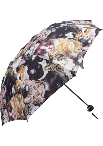 Güneşavm Kedi Desenli 8 Telli Manuel Rüzgara Dayanıklı Şemsiye