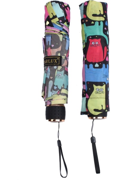 Güneşavm Renkli Kedi Desenli 8 Telli Manuel Rüzgara Dayanıklı Şemsiye fırsatları