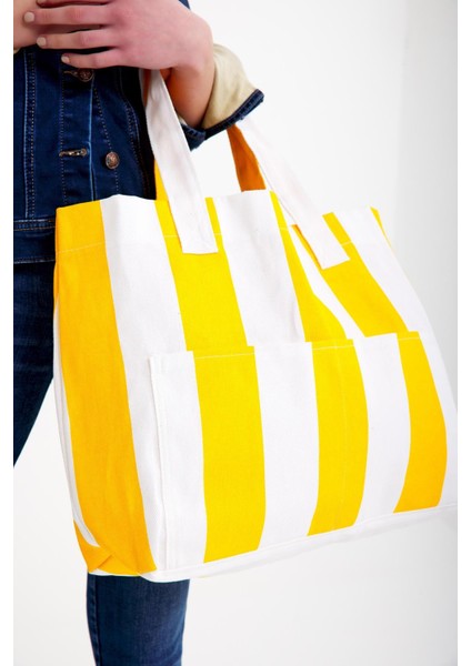 Kadın Kanvas 2 Cepli Günlük Renkli Plaj Omuz Çantası Sarı modelleri