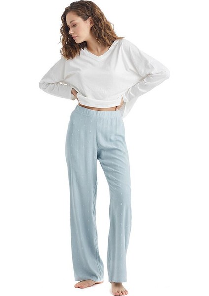 Kadın Uzun Kol Beyaz Pijama Takımı 51222