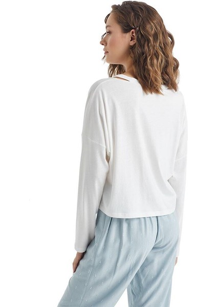 Kadın Uzun Kol Beyaz Pijama Takımı 51222