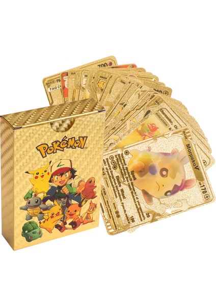 Mj Toys Pokemon Vmax Gold Card 55 Adet Altın Varaklı Kabartmalı Esnek Koleksiyon Pokemon Gold Kartı 55