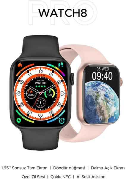 8 Pro Watch 8 Serisi 45MM Bluetooth Arama Nfc Siri Özellikli Ios Android Uyumlu Akıllı Saat Siyah