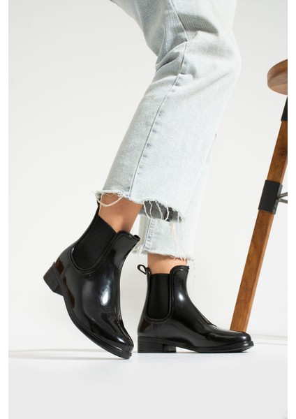 Kadın Siyah Yağmur Botu Lastikli Yağmur Çizmesi Kadın Günlük Ayakkabı Kadın Su Geçirmez Yağmur Botu