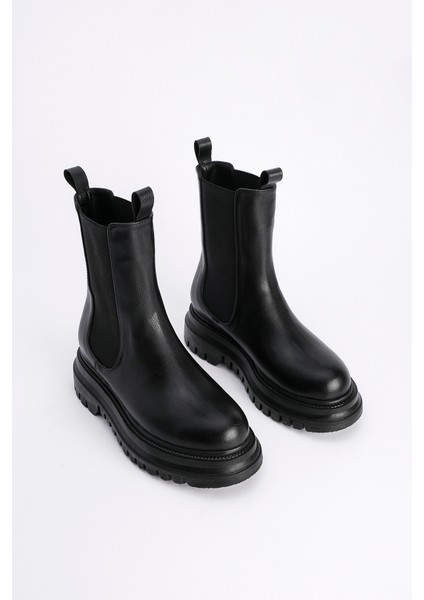 Kadın Kalın Taban Elastik Yan Bantlı Günlük Bot Bekira Siyah indirimleri