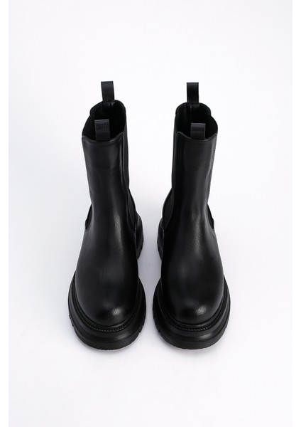 Kadın Kalın Taban Elastik Yan Bantlı Günlük Bot Bekira Siyah