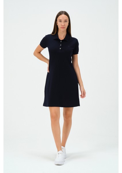 Kadın Regular Fit Lacivert Polo Yaka Elbise