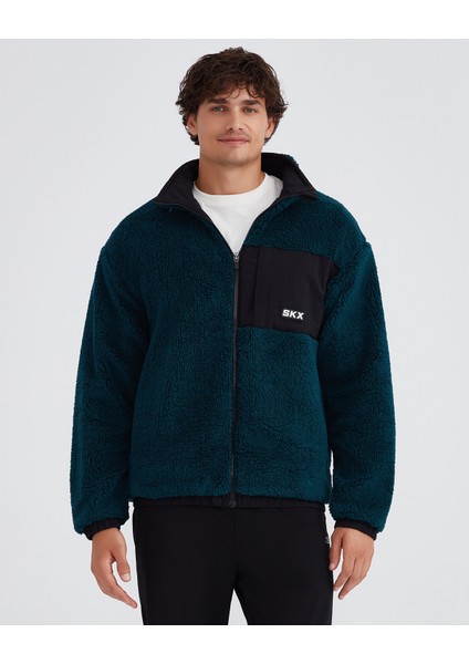 M Outdoor Fleece Full Zip Sherpa Erkek Petrol  S232294-405