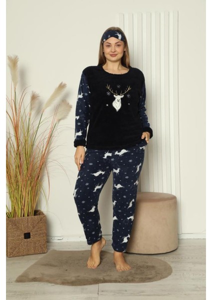 Kadın Yılbaşı Temalı Büyük Beden Cepli Polar Pijama Takımı 2122 fiyatları