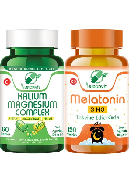 Potasyum Magnezyum Sitrat Malat Bisglisinat Kompleks 60 Tablet Melatonin 3 Mg 120 Tablet