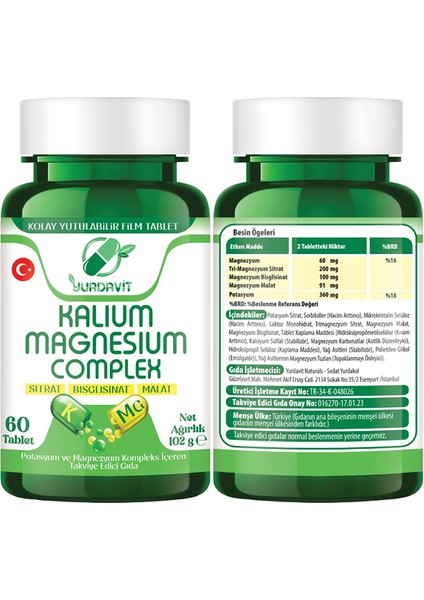 Potasyum Magnezyum Sitrat Malat Bisglisinat Kompleks 60 Tablet Melatonin 3 Mg 120 Tablet