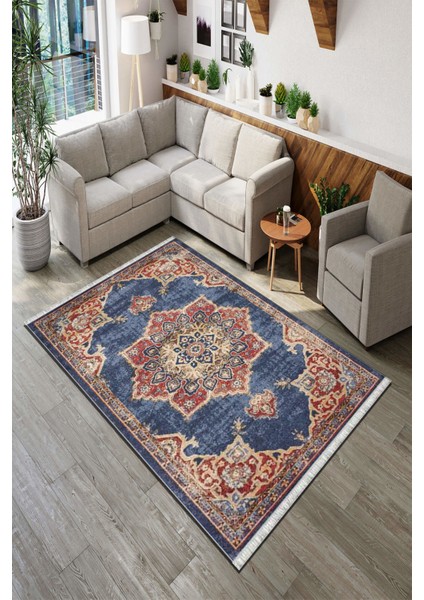 Roslyn Home Klasik Desen Dekoratif Salon Halısı Yıkanabilir Kaymaz Kadife Kumaş Süngerli Dot Taban Kilim