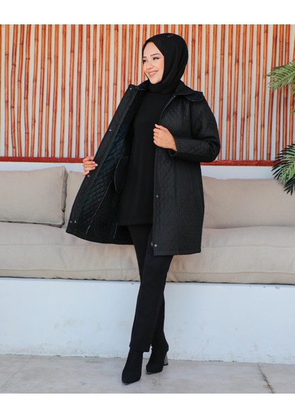 Kmkkombin Anne Kadın Büyük Beden Ince Baklava Desenli Fermuarlı Çıtçıtlı Içi Polarlı Kapitone Mont modelleri