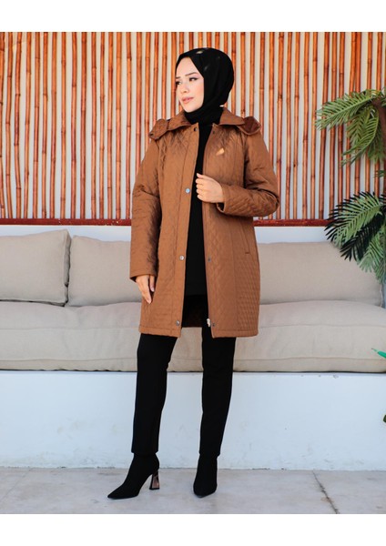 Kmkkombin Anne Kadın Büyük Beden Ince Baklava Desenli Fermuarlı Çıtçıtlı Içi Polarlı Kapitone Mont fiyatları