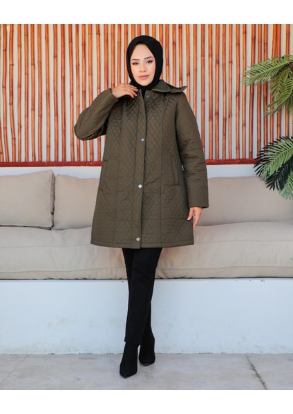 Kmkkombin Anne Kadın Büyük Beden Ince Baklava Desenli Fermuarlı Çıtçıtlı Içi Polarlı Kapitone Mont fiyatları