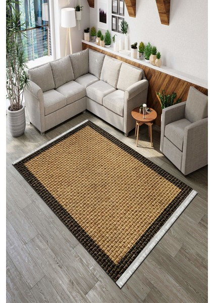 Roslyn Home Bohem Iskandinav Halı Yıkanabilir Kaymaz Taban Çerçeveli Halı Kadife Kumaş Süngerli Dot Taban Kilim