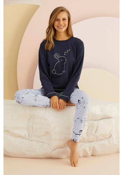 13907 Bayan Nakışlı Pijama Takım