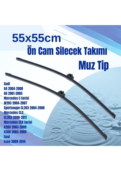 Ön Cam Silecek Takımı Audi Seat Mercedes 55X55CM