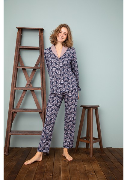 Kadın Düğmeli Pijama Takım