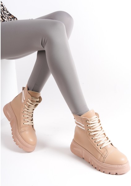 Yüksek Tabanlı,bağcıklı ve Triko'lu Kadın Botu,bootie fiyatları