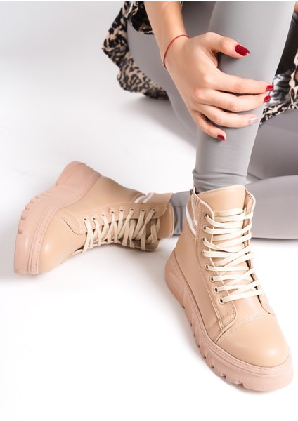 Yüksek Tabanlı,bağcıklı ve Triko'lu Kadın Botu,bootie modelleri