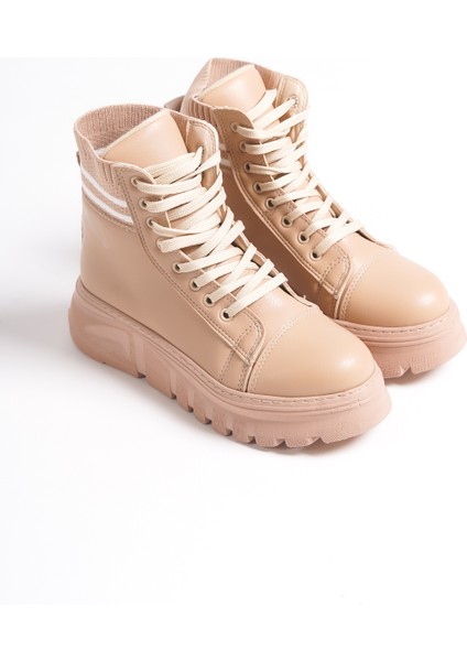 Yüksek Tabanlı,bağcıklı ve Triko'lu Kadın Botu,bootie fırsatları