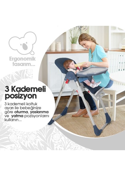 Koala All In One Katlanır Tekerlekli Minderli Lüks Mama Sandalyesi